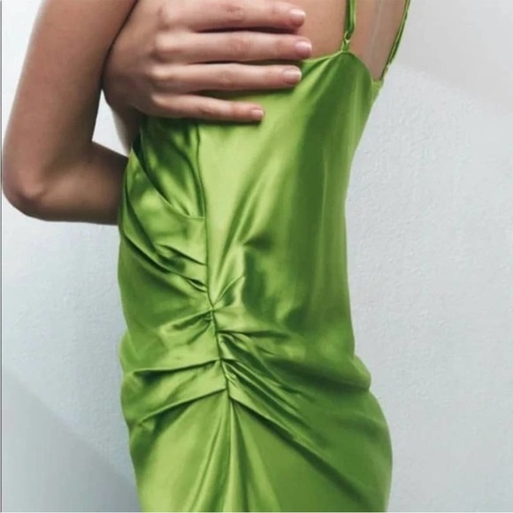 NWT Zara Satin Slip Dress Lime Green S - Picture 3 of 10